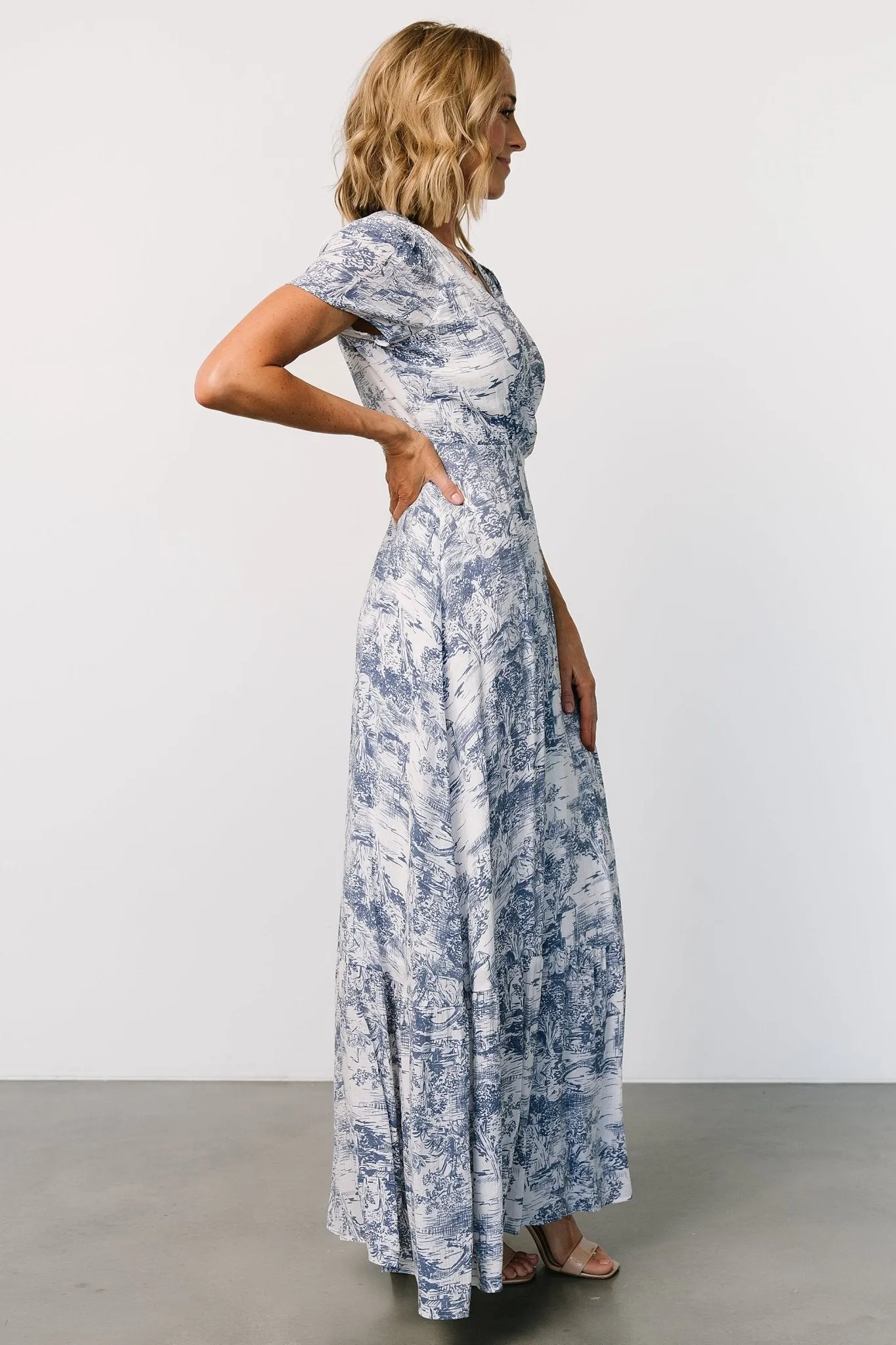 Dulce Wrap Maxi Dress | White   Blue Print