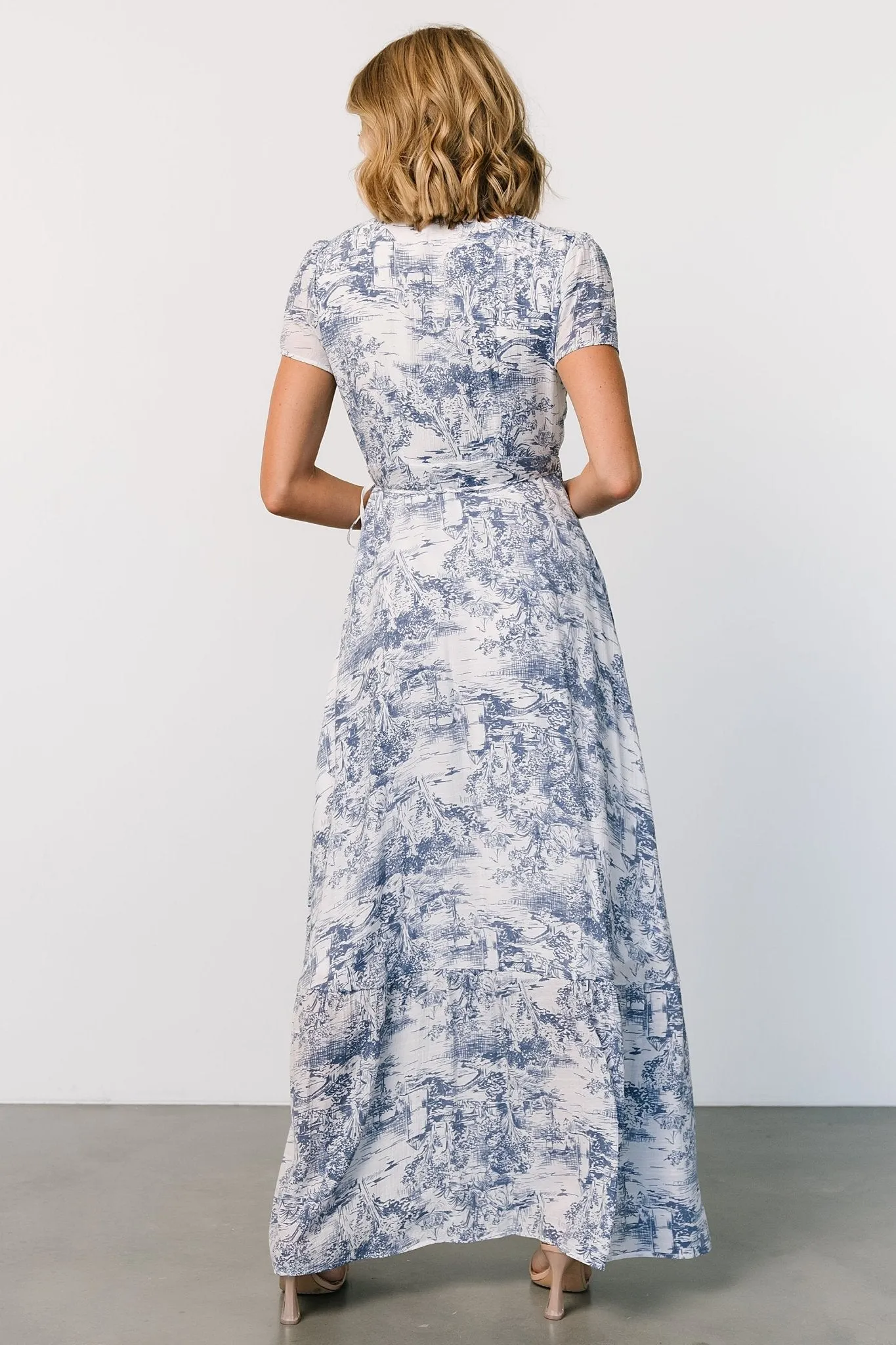 Dulce Wrap Maxi Dress | White   Blue Print