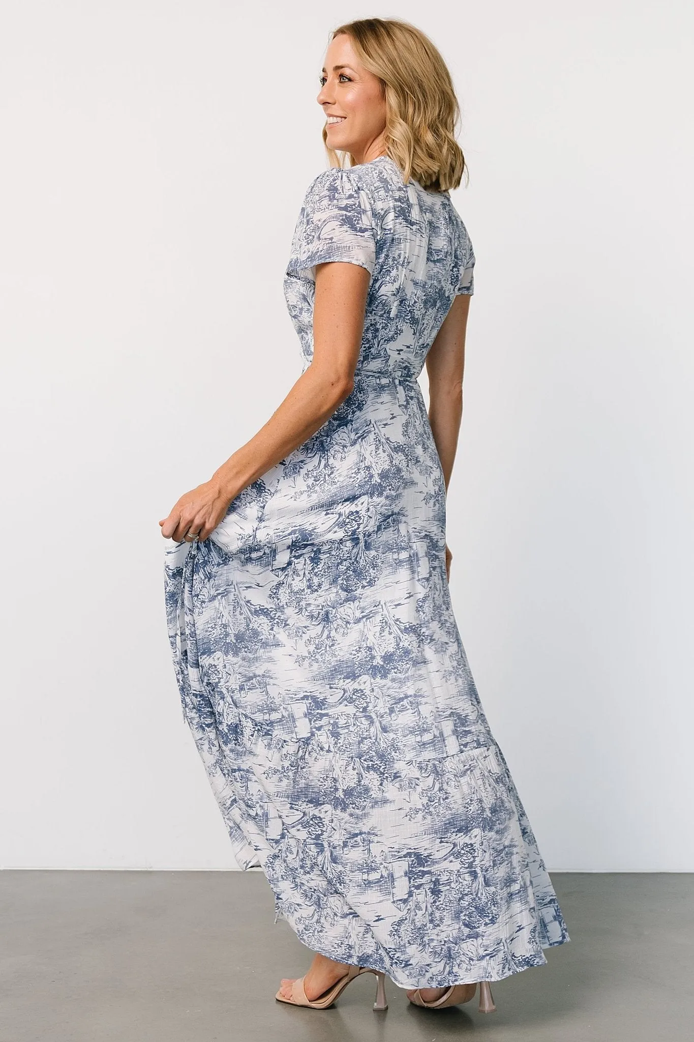 Dulce Wrap Maxi Dress | White   Blue Print