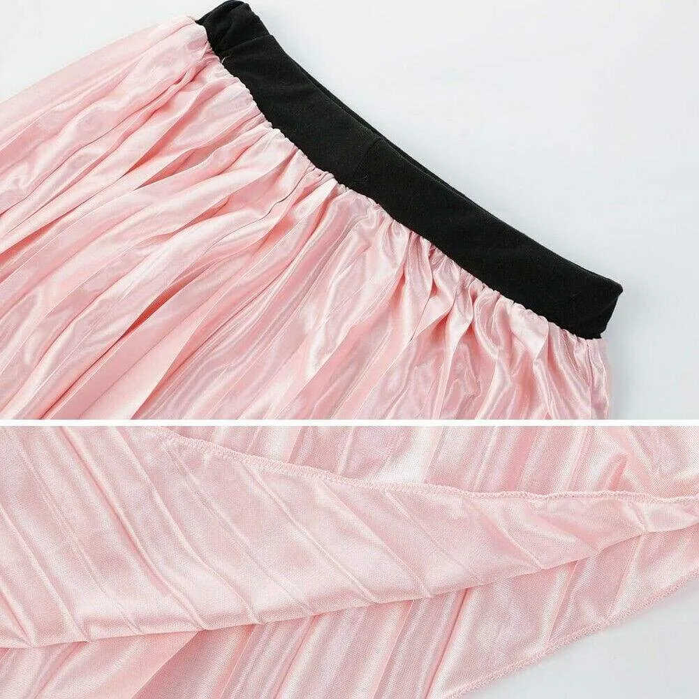 FashionSierra - Women Pleated Skirt Elastic High Waist Solid Color Midi A-line Skirt Casual Summer Beach Swing Midi Sundress