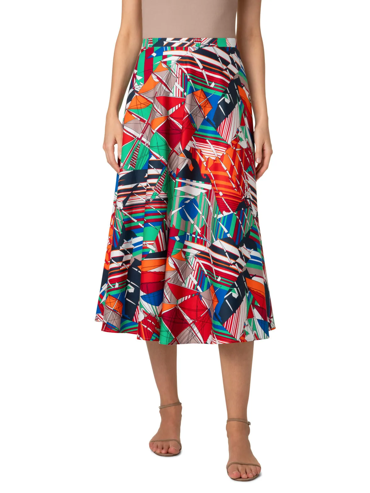 Flared Midi Skirt in Cotton with Sea Clipper Print