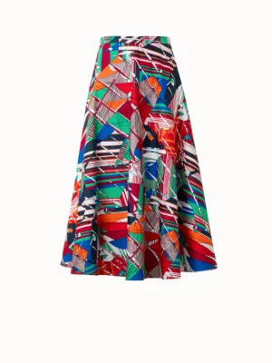 Flared Midi Skirt in Cotton with Sea Clipper Print