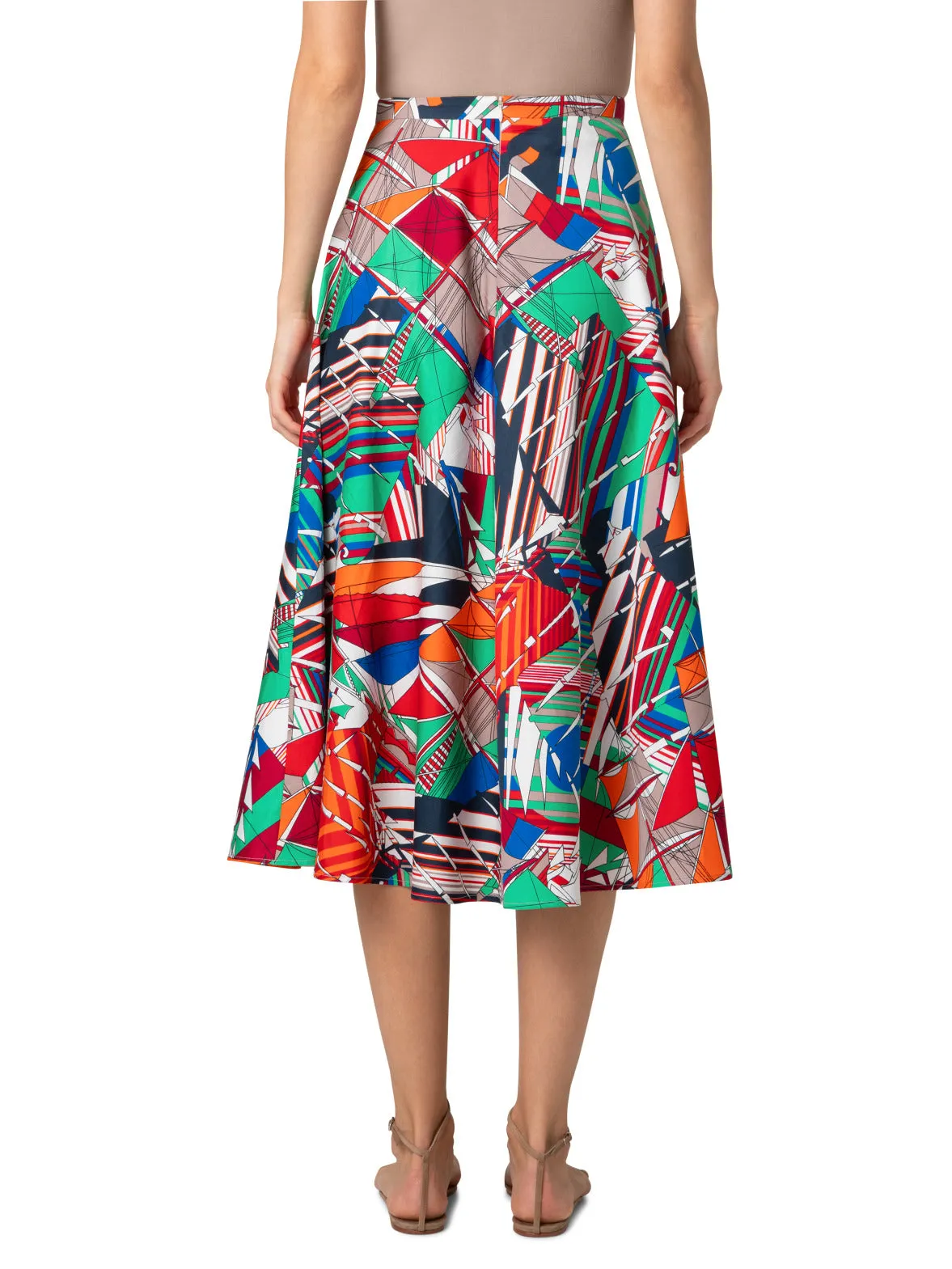 Flared Midi Skirt in Cotton with Sea Clipper Print