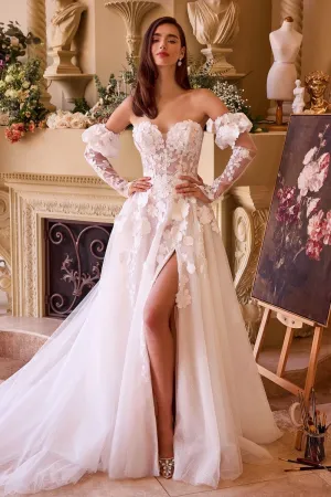 FLORAL APPLIQUE ADORNED STRAPLESS WEDDING GOWN CDWL017