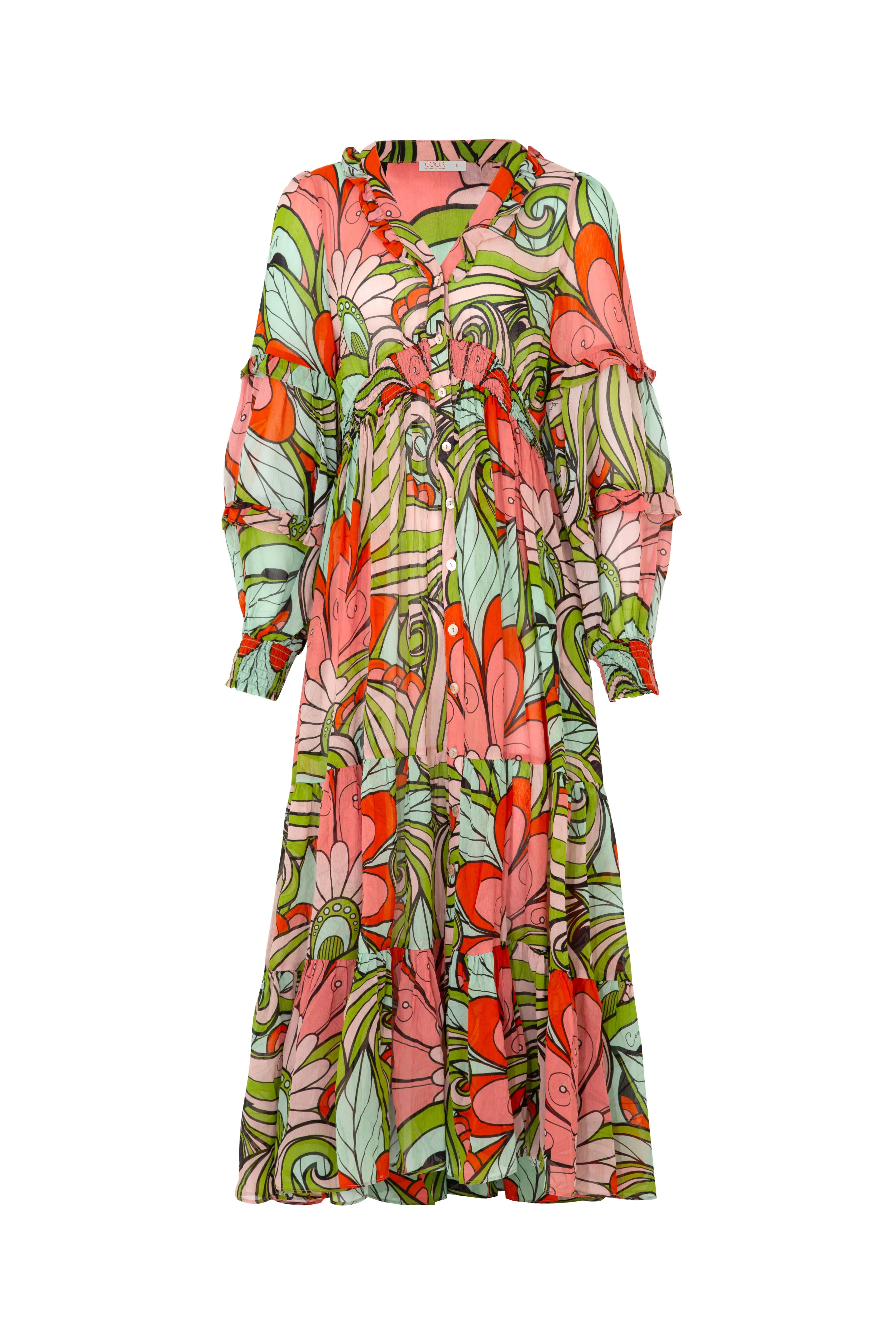 Flowers That Vee Peach Swirl LS Maxi Dress