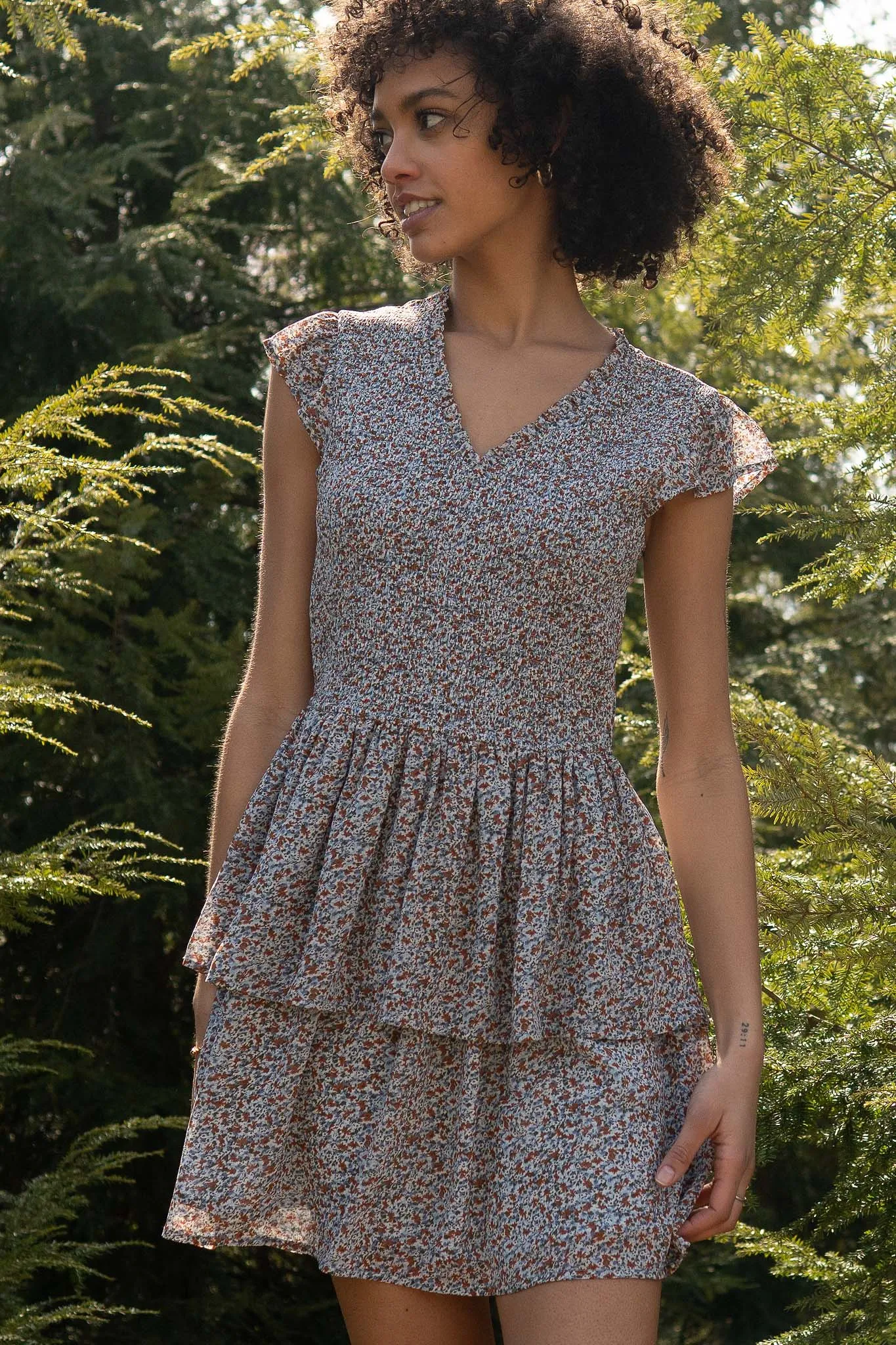 Garden Party Smocked Floral Tiered Mini Dress