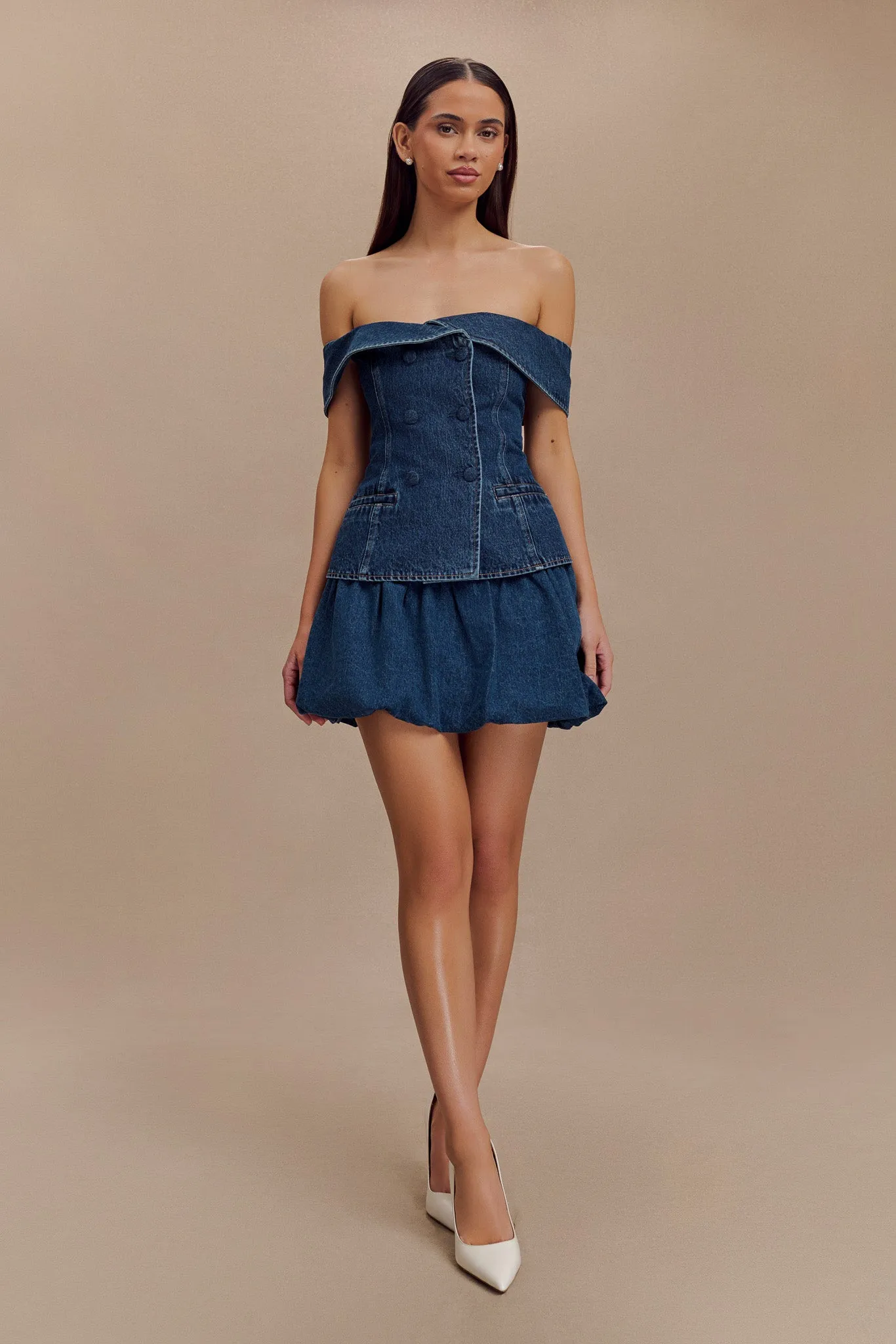 Genia Denim Bubble Mini Skirt - Dark Blue