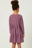 Girls Buttoned Long Sleeve Waffle Knit Dress