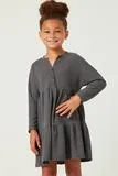 Girls Buttoned Long Sleeve Waffle Knit Dress