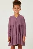 Girls Buttoned Long Sleeve Waffle Knit Dress