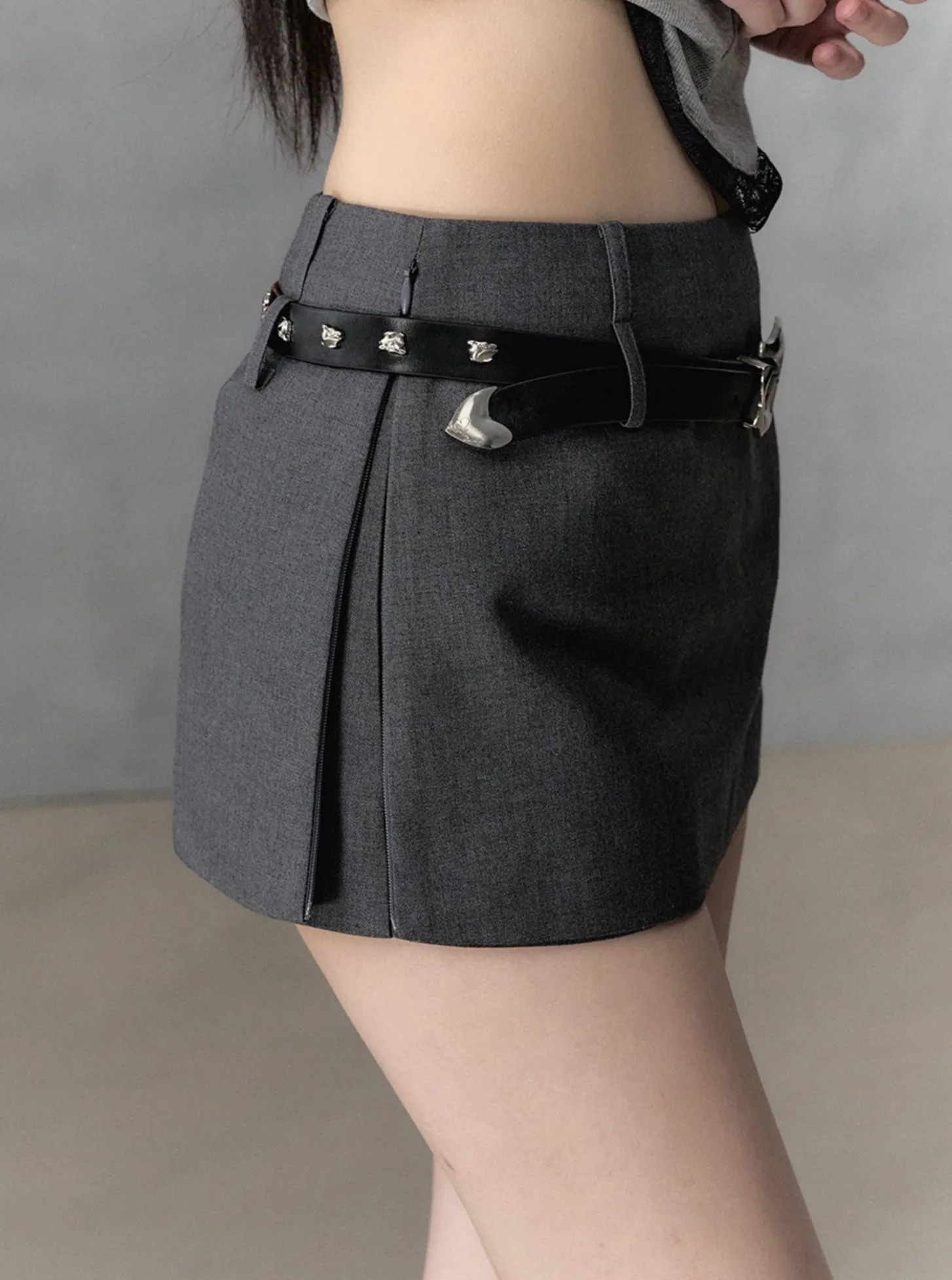 Gray Wrap A-Line Skirt