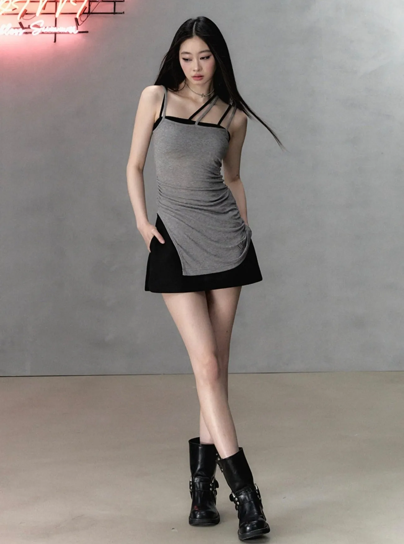 Gray Wrap A-Line Skirt