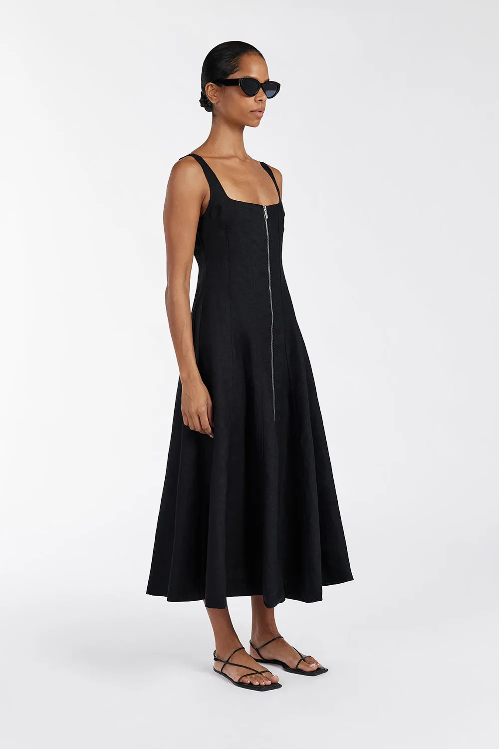 HARRIET BLACK LINEN MIDI DRESS