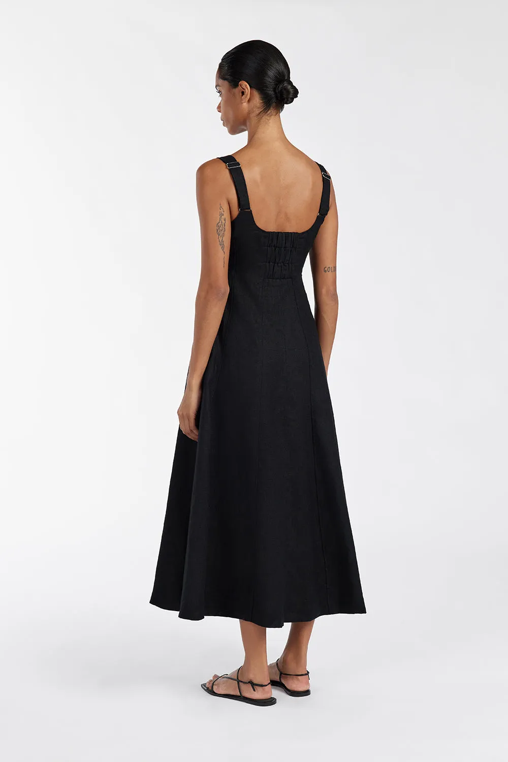 HARRIET BLACK LINEN MIDI DRESS