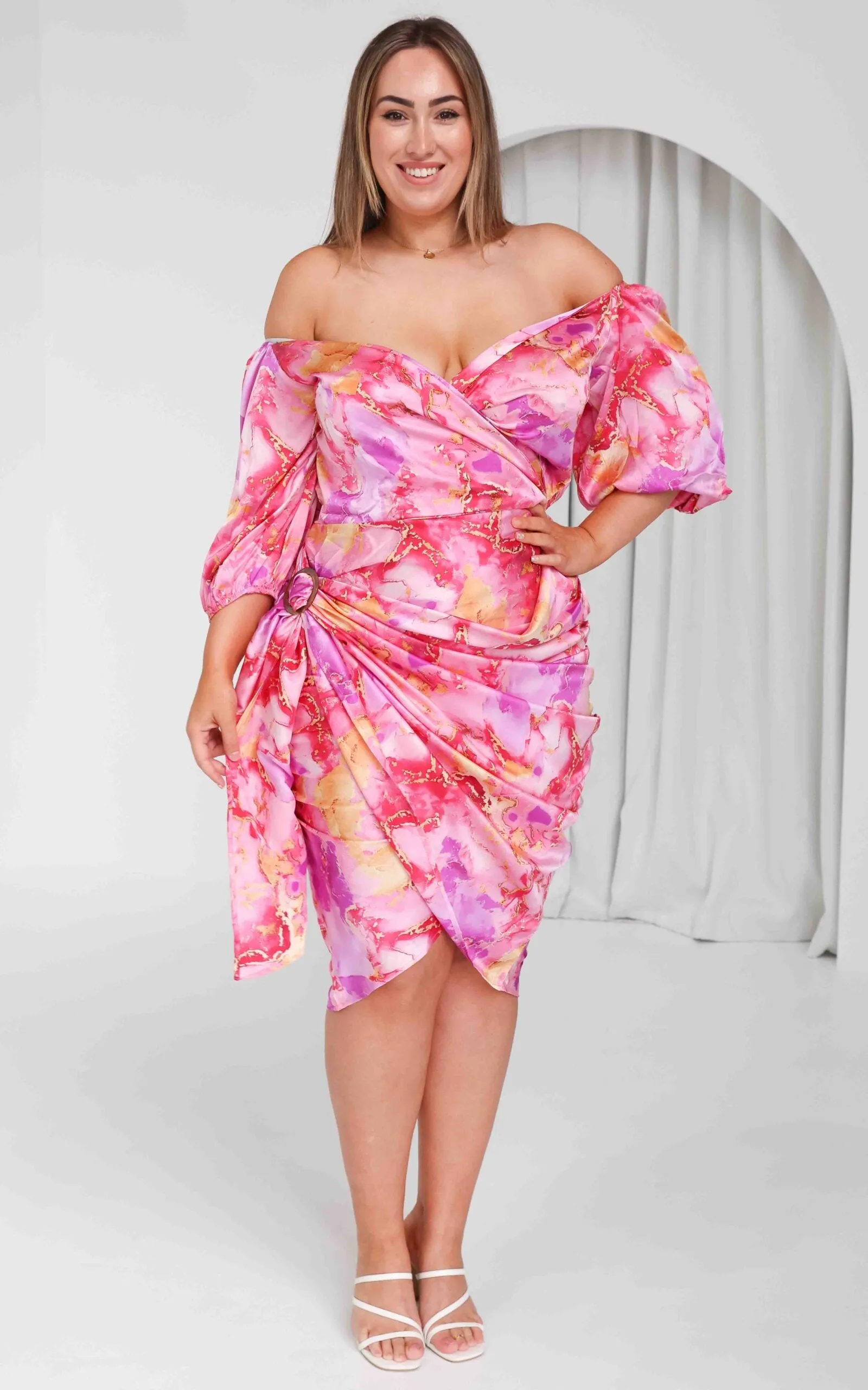 Havana Wrap Midi Skirt - Pink Multi Marble Print