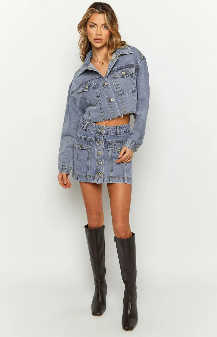 Helena Mid Wash Denim Cargo Mini Skirt