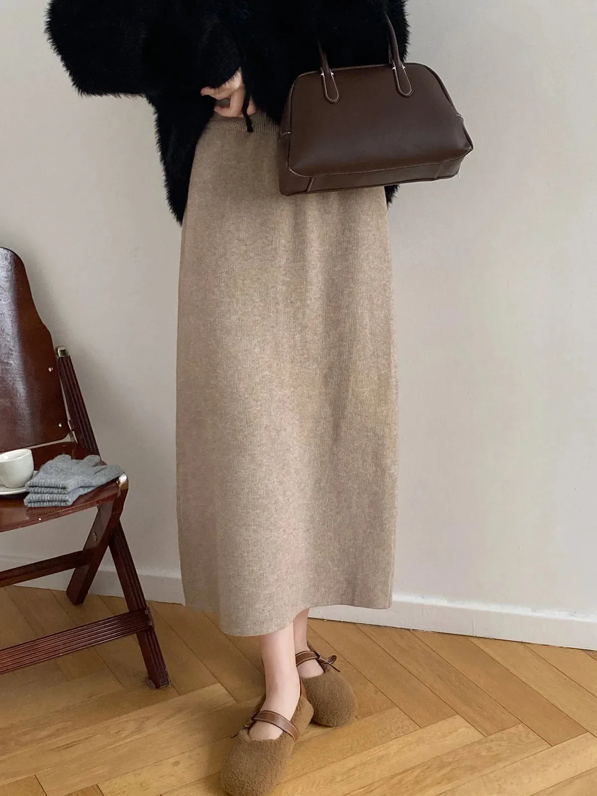 High Waist Skirt Thicken Warm Women Autumn Winter Casual Solid Color Length-option Female Skirts C-296