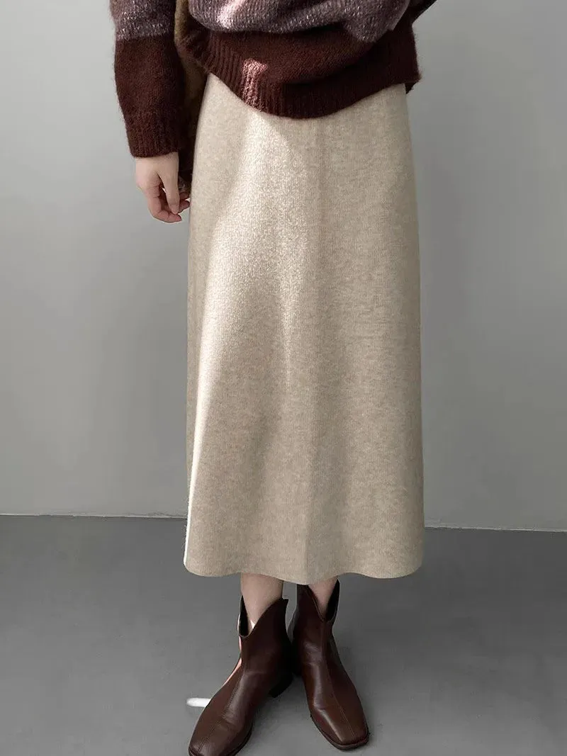 High Waist Skirt Thicken Warm Women Autumn Winter Casual Solid Color Length-option Female Skirts C-296