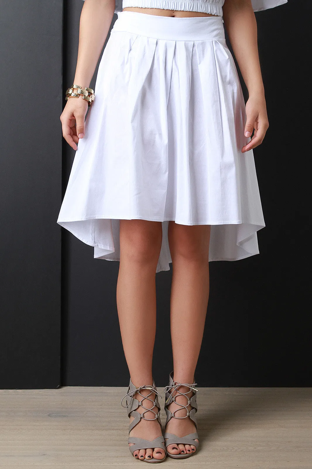 High Waist Tie High Low Hem Skirt