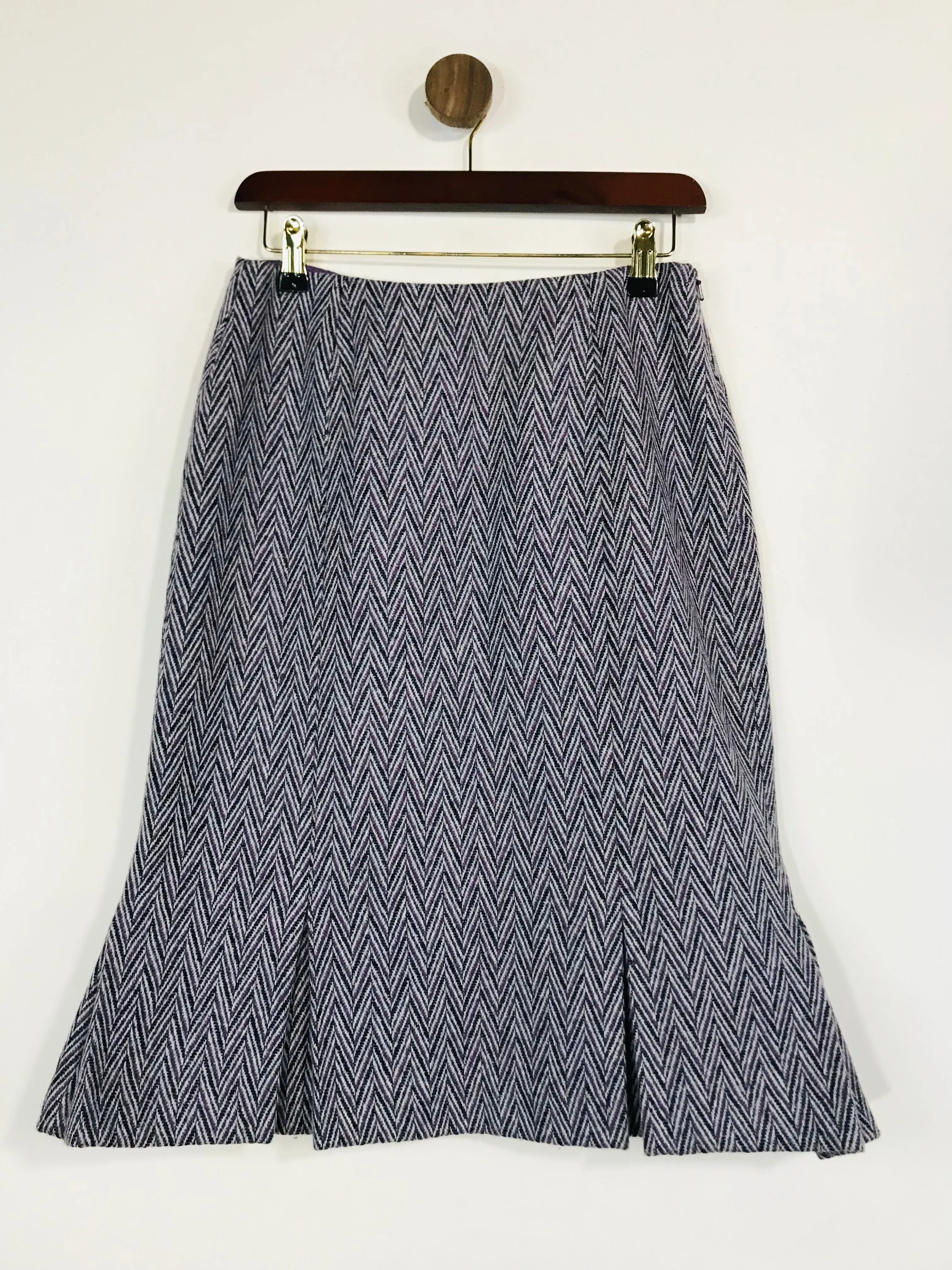 Hobbs Women's Wool Chevron A-Line Skirt | UK10 | Purple