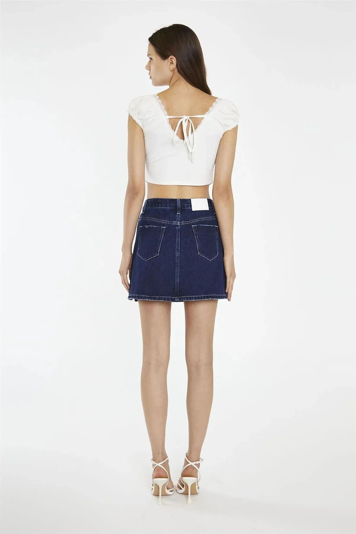 Indigo Stonewash Side Split Denim Mini-Skirt