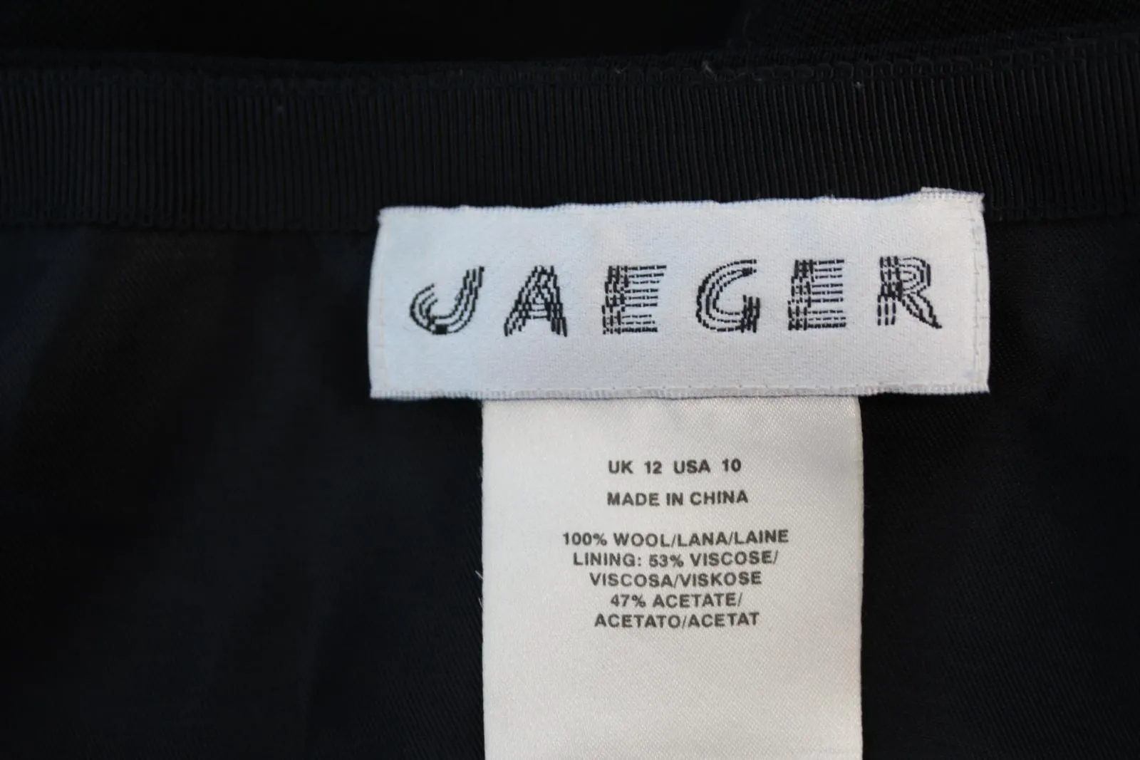 JAEGER Ladies Black Pure Wool Side Zip Knee Length A-line Skirt UK12 US10