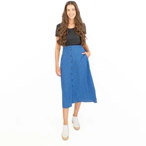 Joules Tallulah Blue Midi Skirt Black Polka Dots with Side Pockets