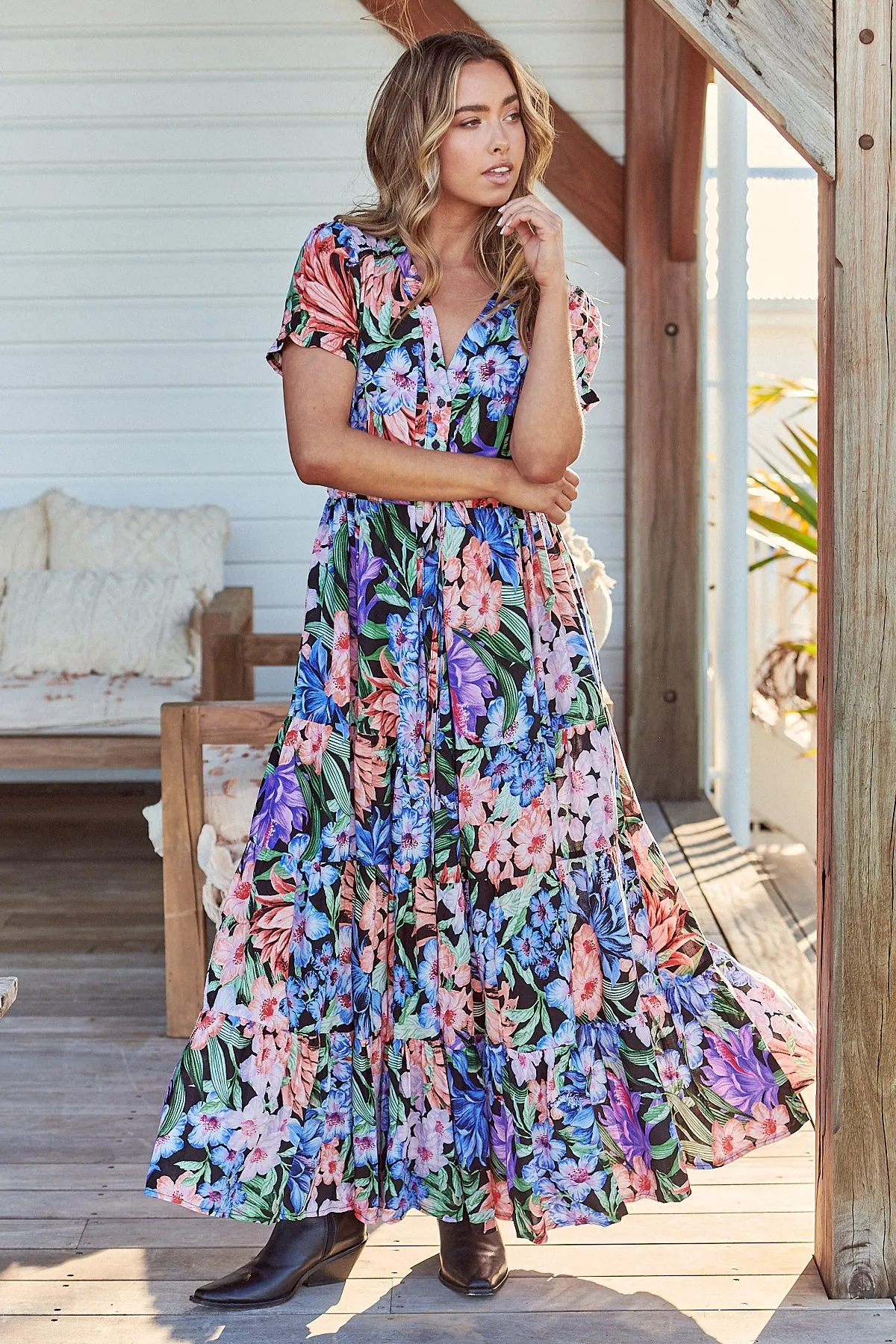 June Dress - Midnight Tropics