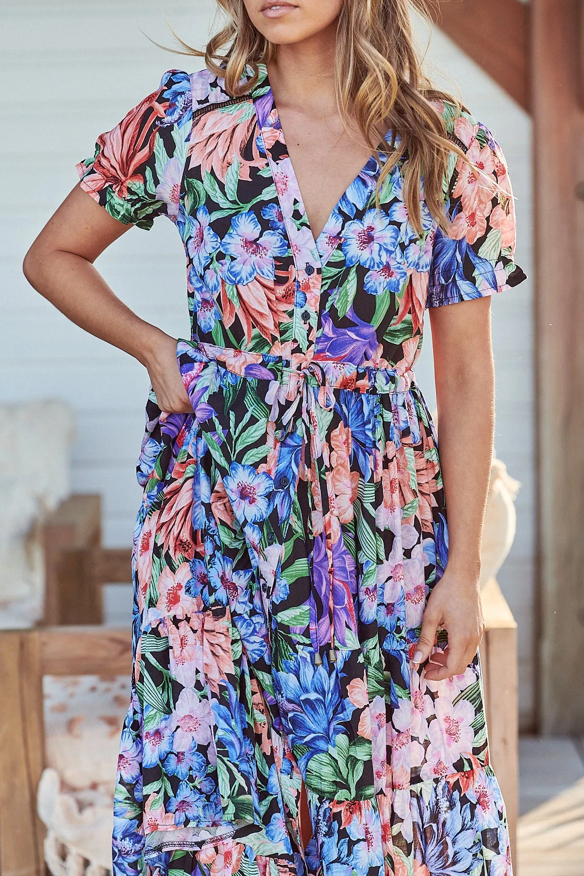 June Dress - Midnight Tropics