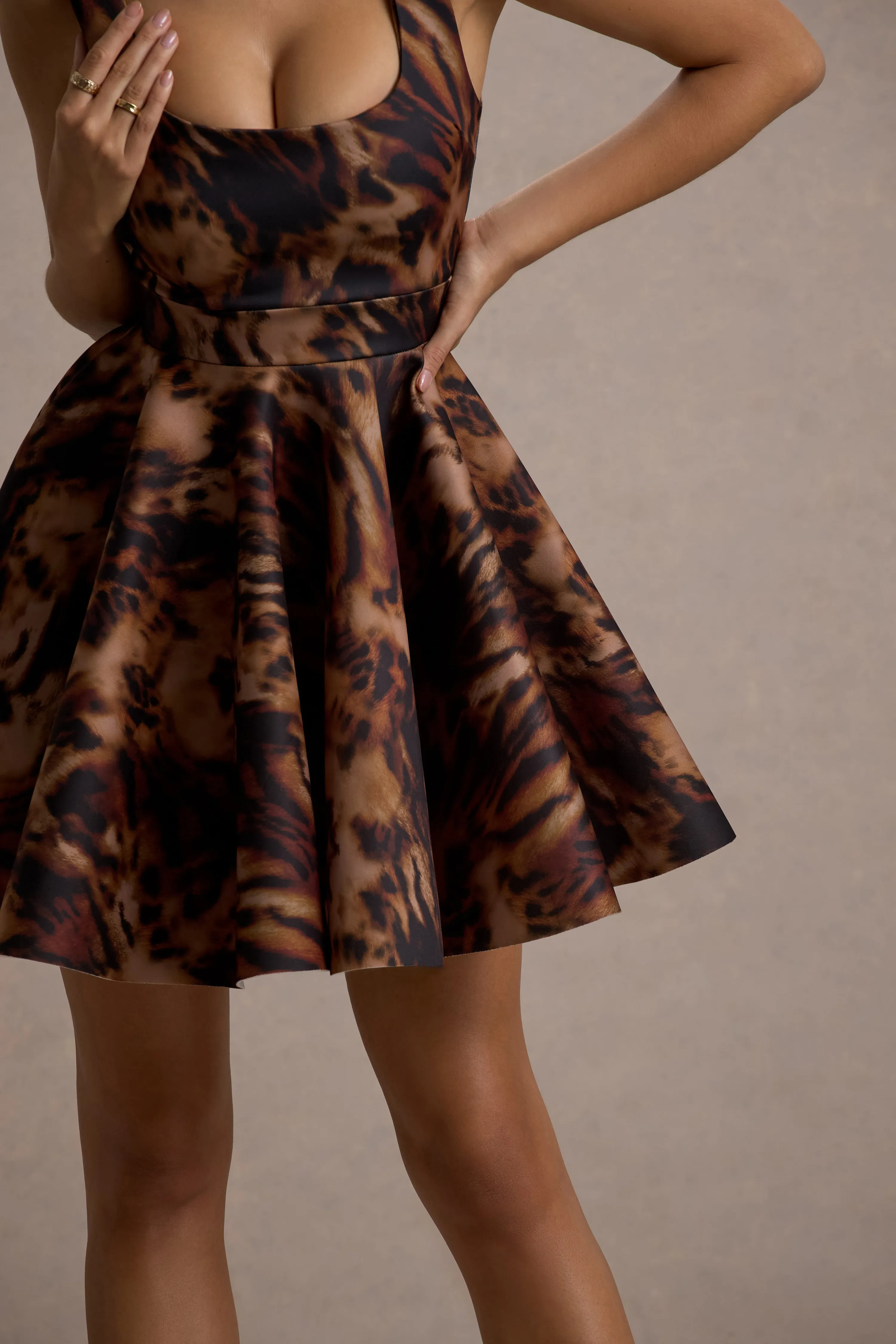 Kamaria | Animal Print Scoop-Neck Skater Mini Dress