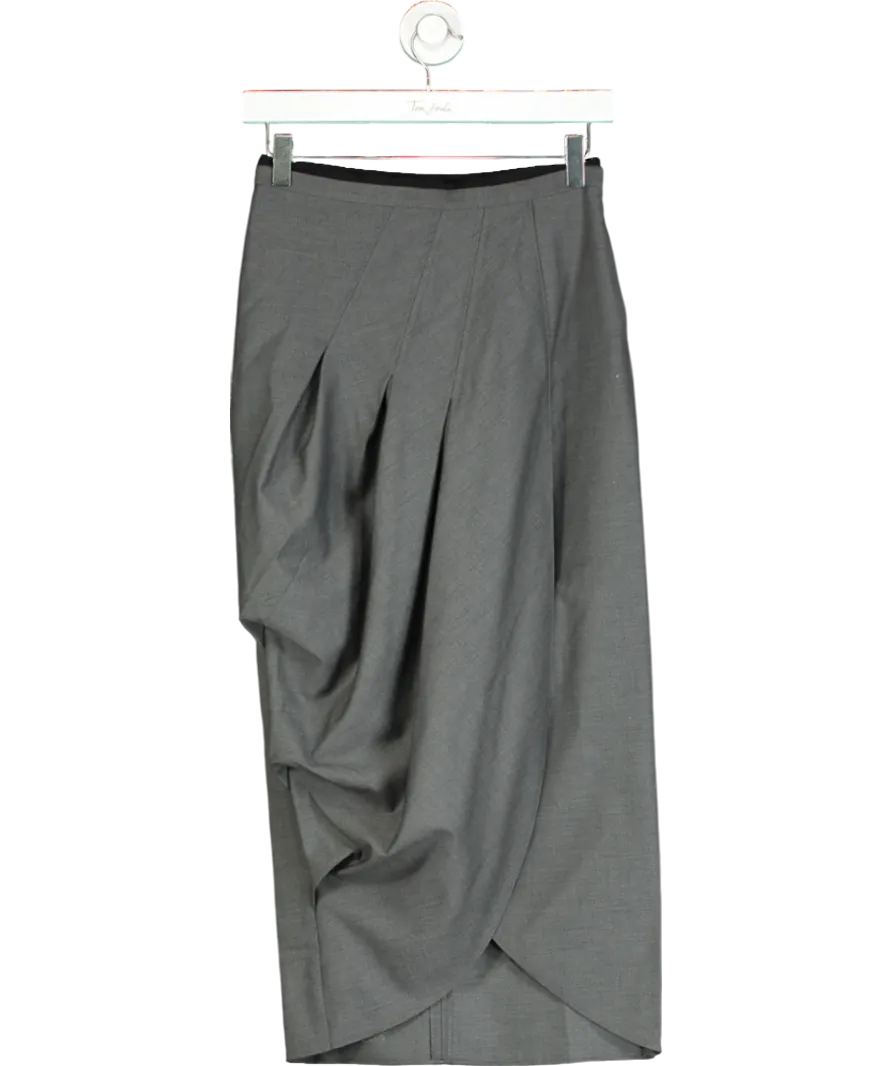 Karen Millen Grey Wool Blend Pleated Detail Tailored Midi Skirt UK 6