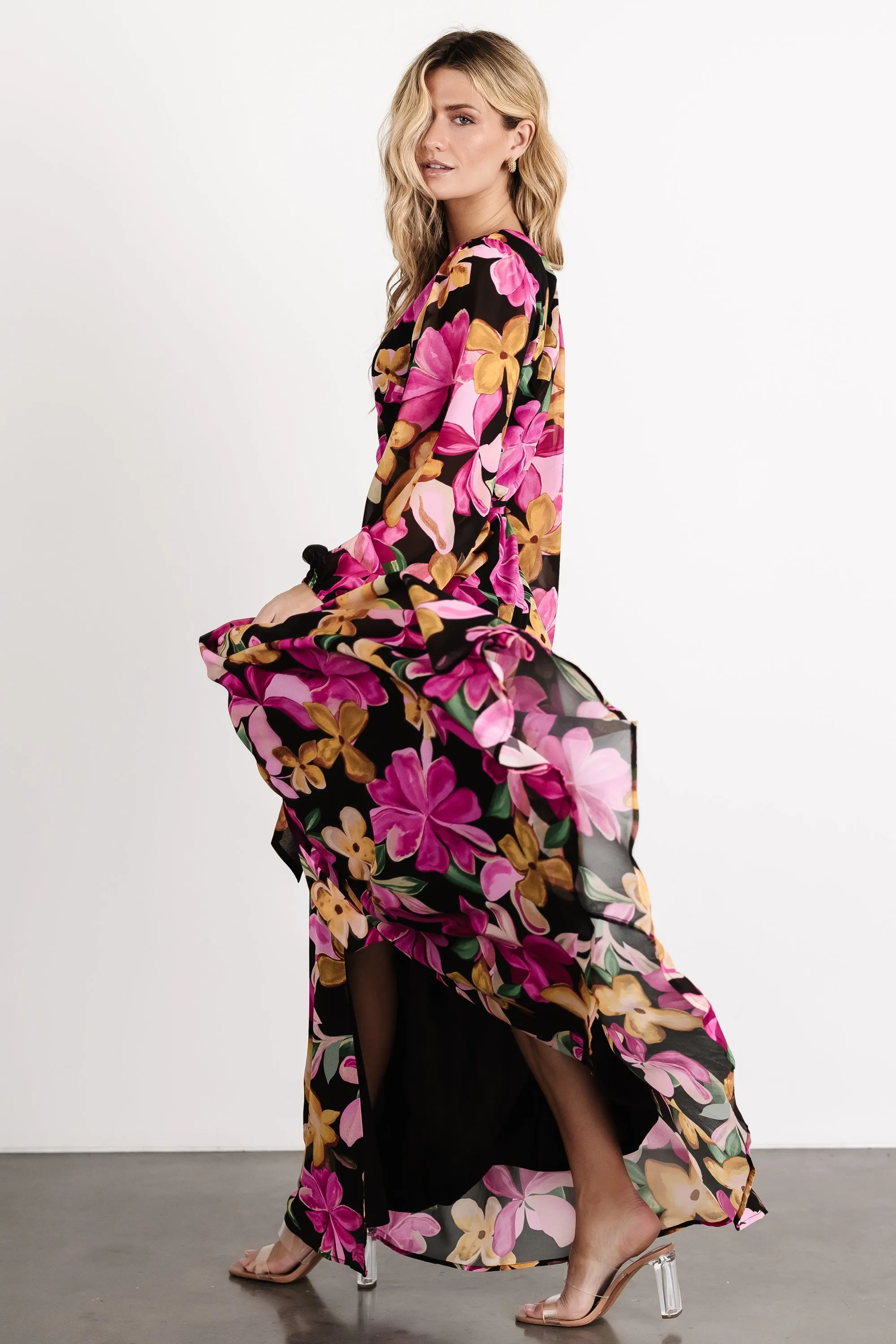 Katinka Wrap Maxi Dress | Black Multi Floral