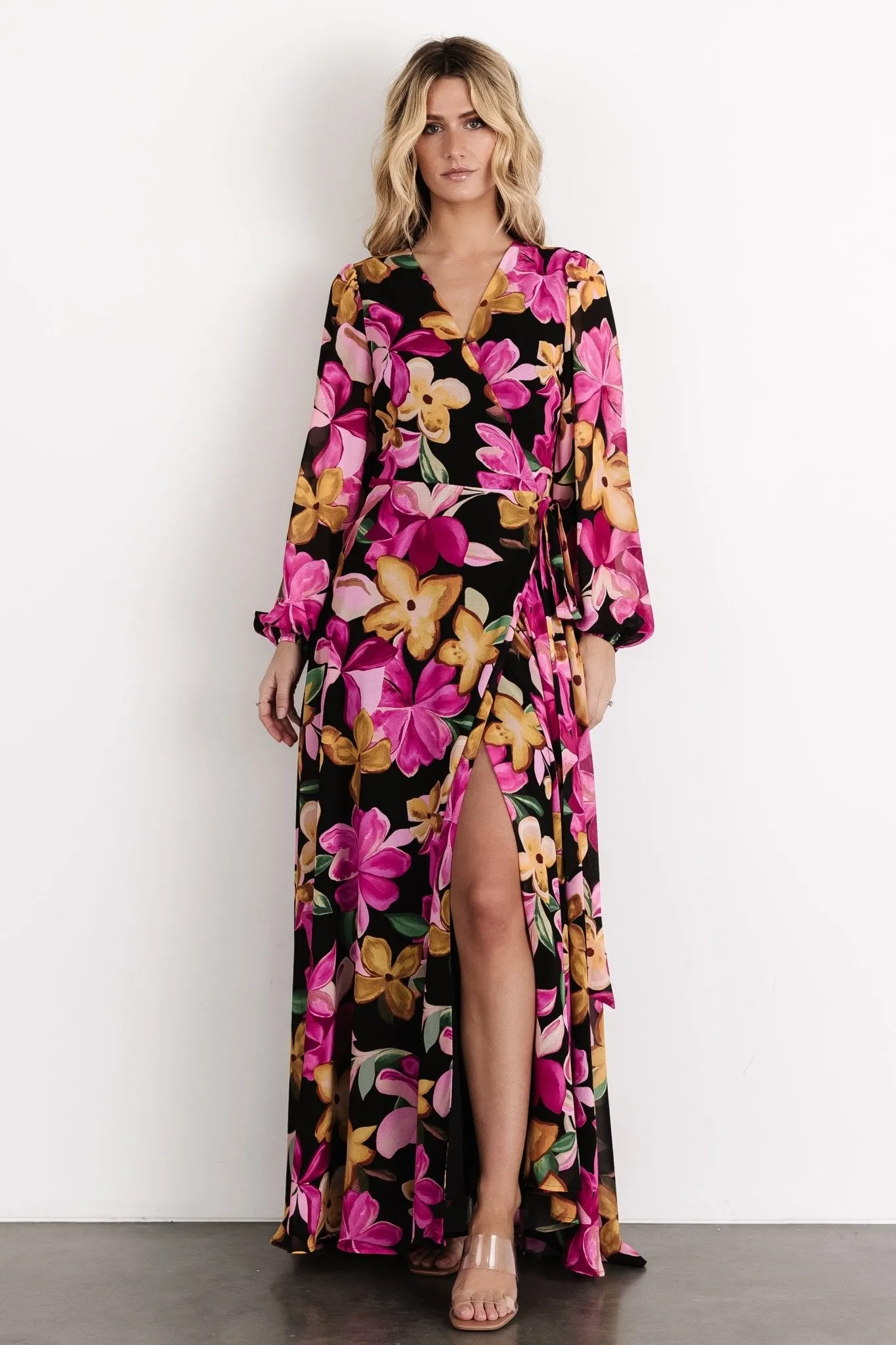 Katinka Wrap Maxi Dress | Black Multi Floral