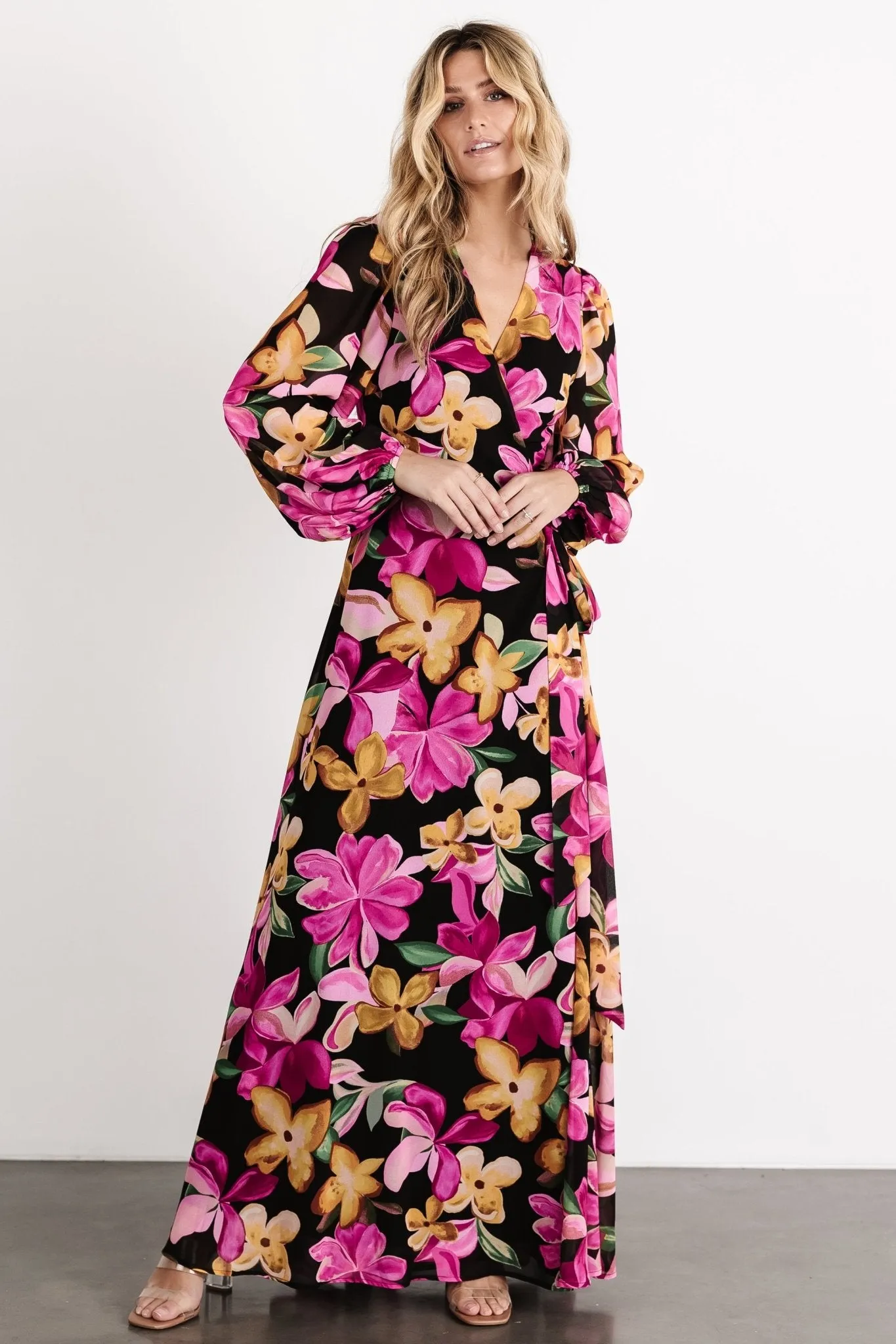 Katinka Wrap Maxi Dress | Black Multi Floral