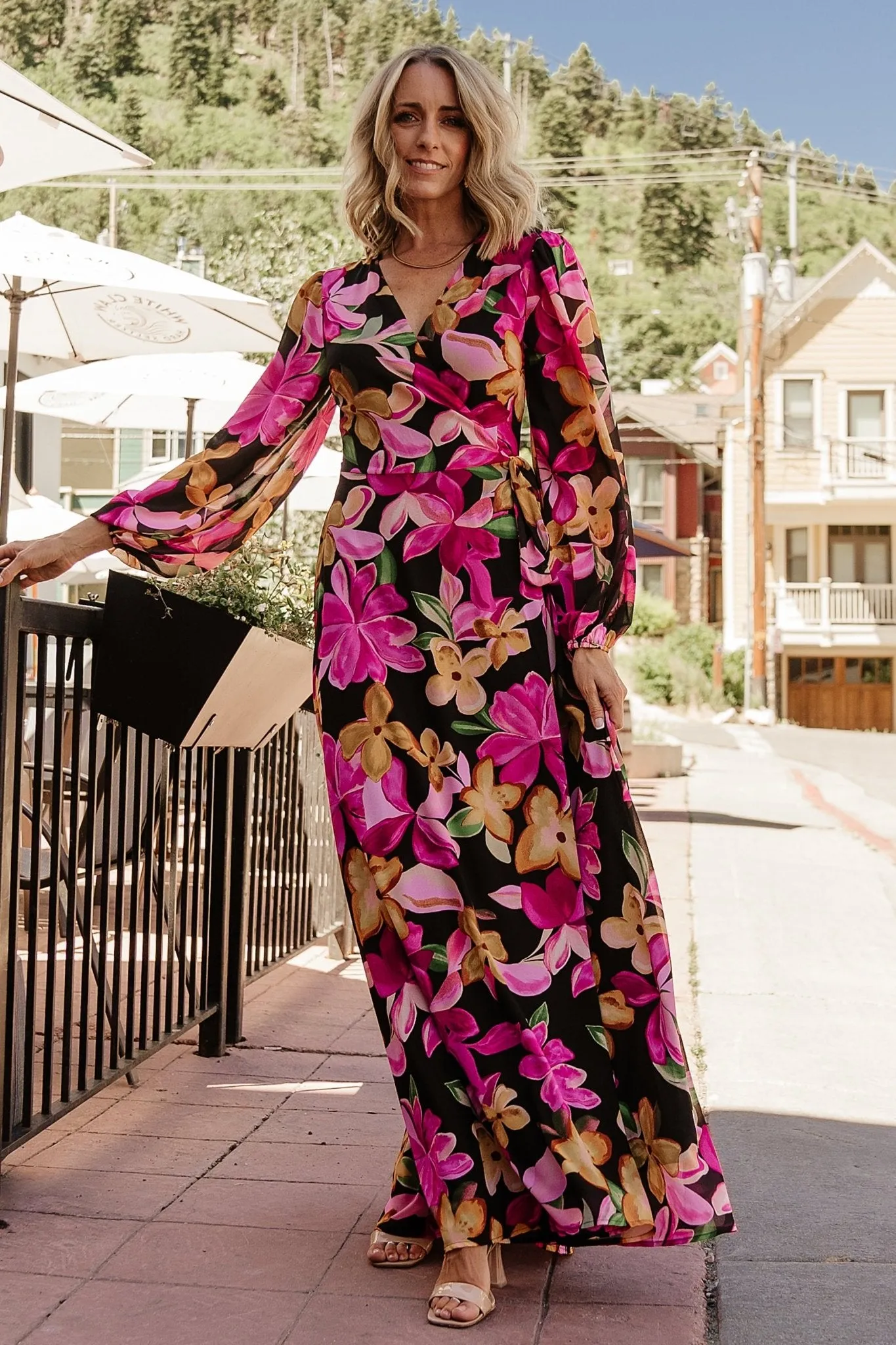 Katinka Wrap Maxi Dress | Black Multi Floral