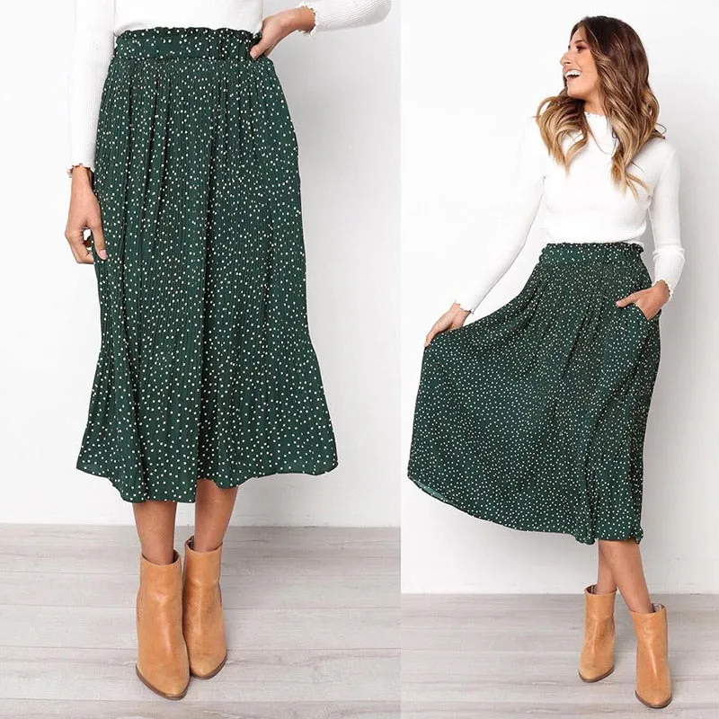 Keep It Dot Pleated Midi Skirt