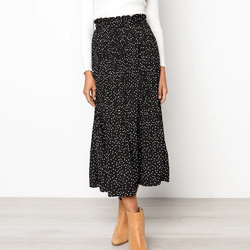 Keep It Dot Pleated Midi Skirt