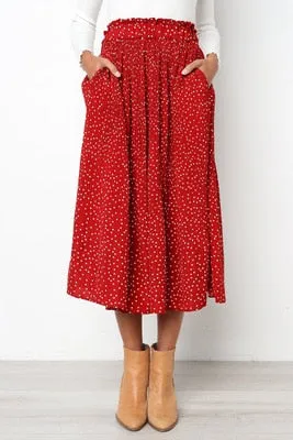 Keep It Dot Pleated Midi Skirt