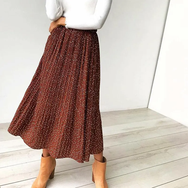 Keep It Dot Pleated Midi Skirt