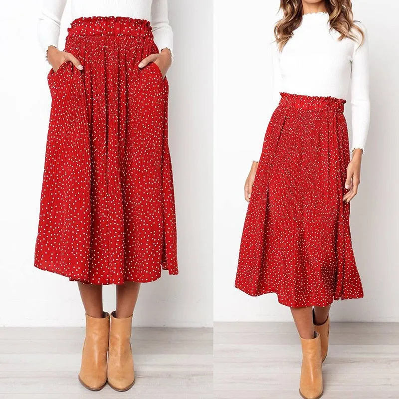 Keep It Dot Pleated Midi Skirt