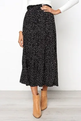 Keep It Dot Pleated Midi Skirt