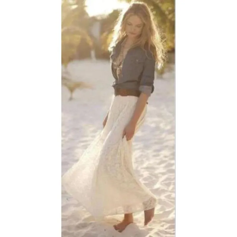 Lace Embroidery Boho Long Skirt