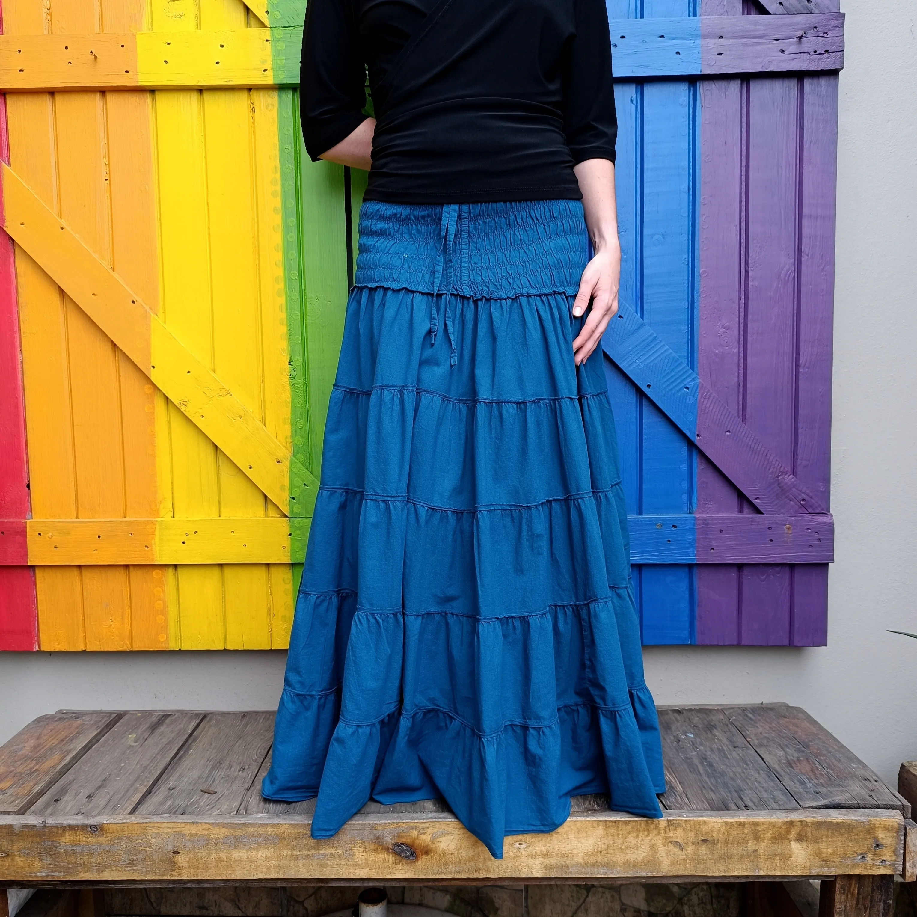 Ladies Tiered Plain Organic Cotton Long Skirts