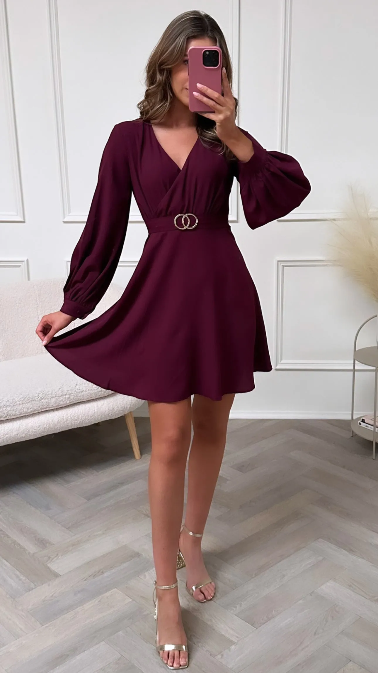 Lalika Raspberry Long Sleeve Buckle Skater Dress