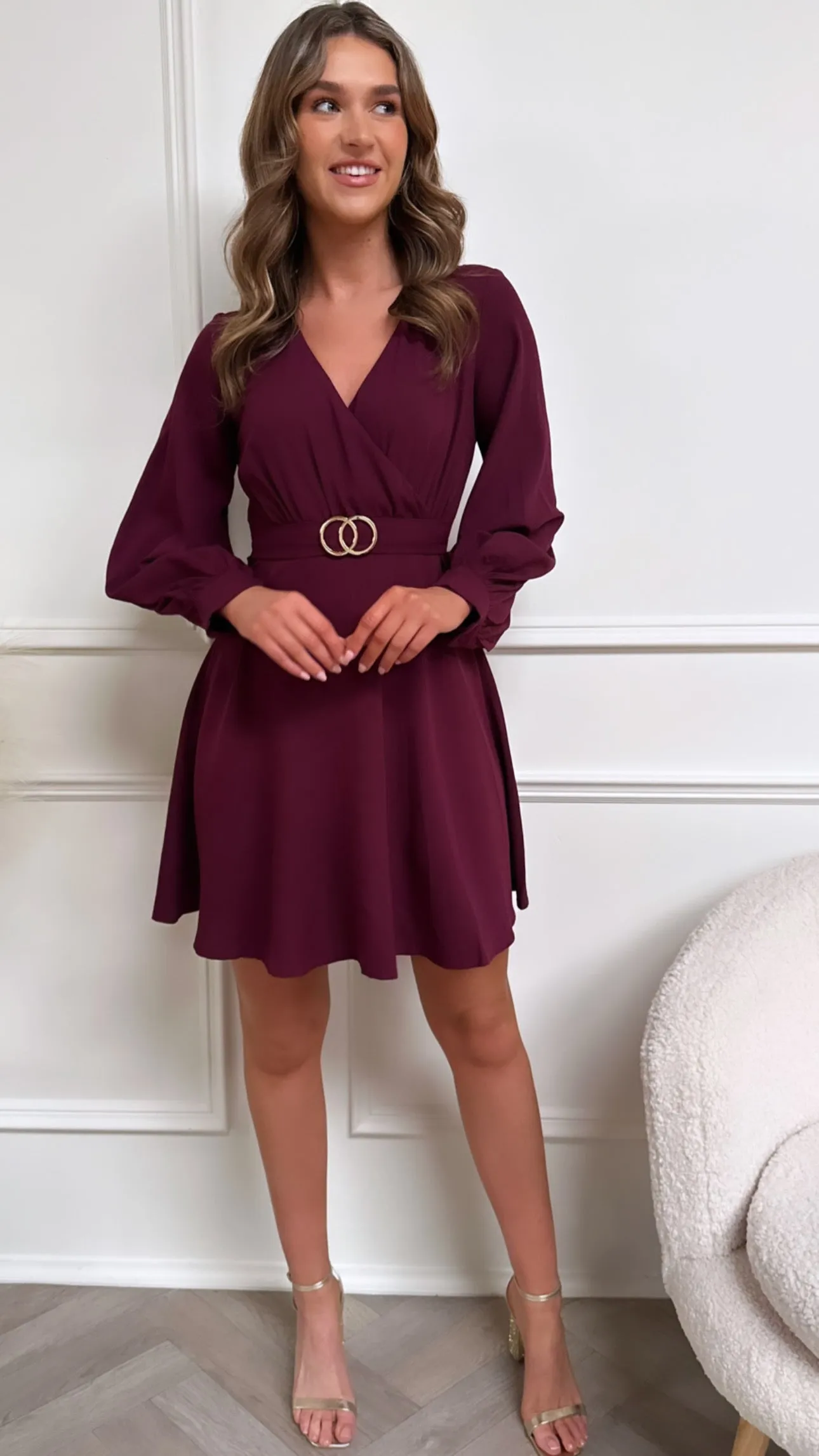 Lalika Raspberry Long Sleeve Buckle Skater Dress