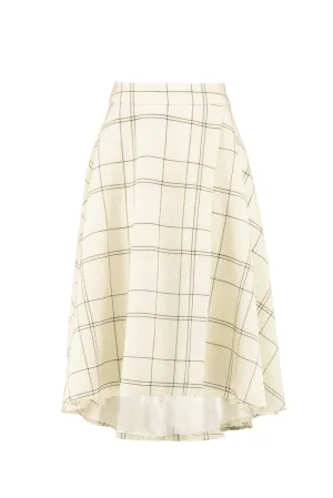 LATANIA IVORY PLAID WOOL SEERSUCKER HIGH-LOW SKIRT