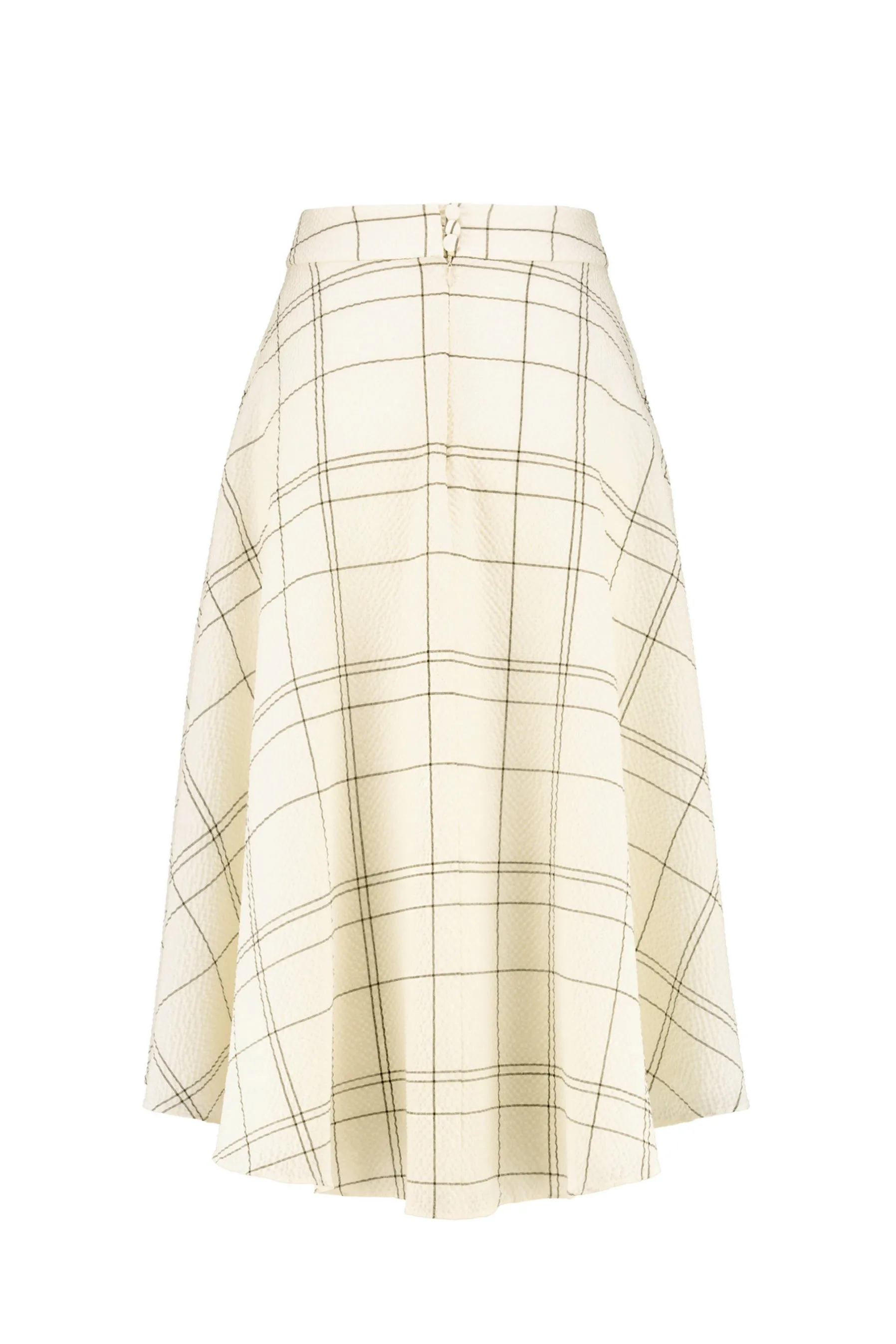 LATANIA IVORY PLAID WOOL SEERSUCKER HIGH-LOW SKIRT