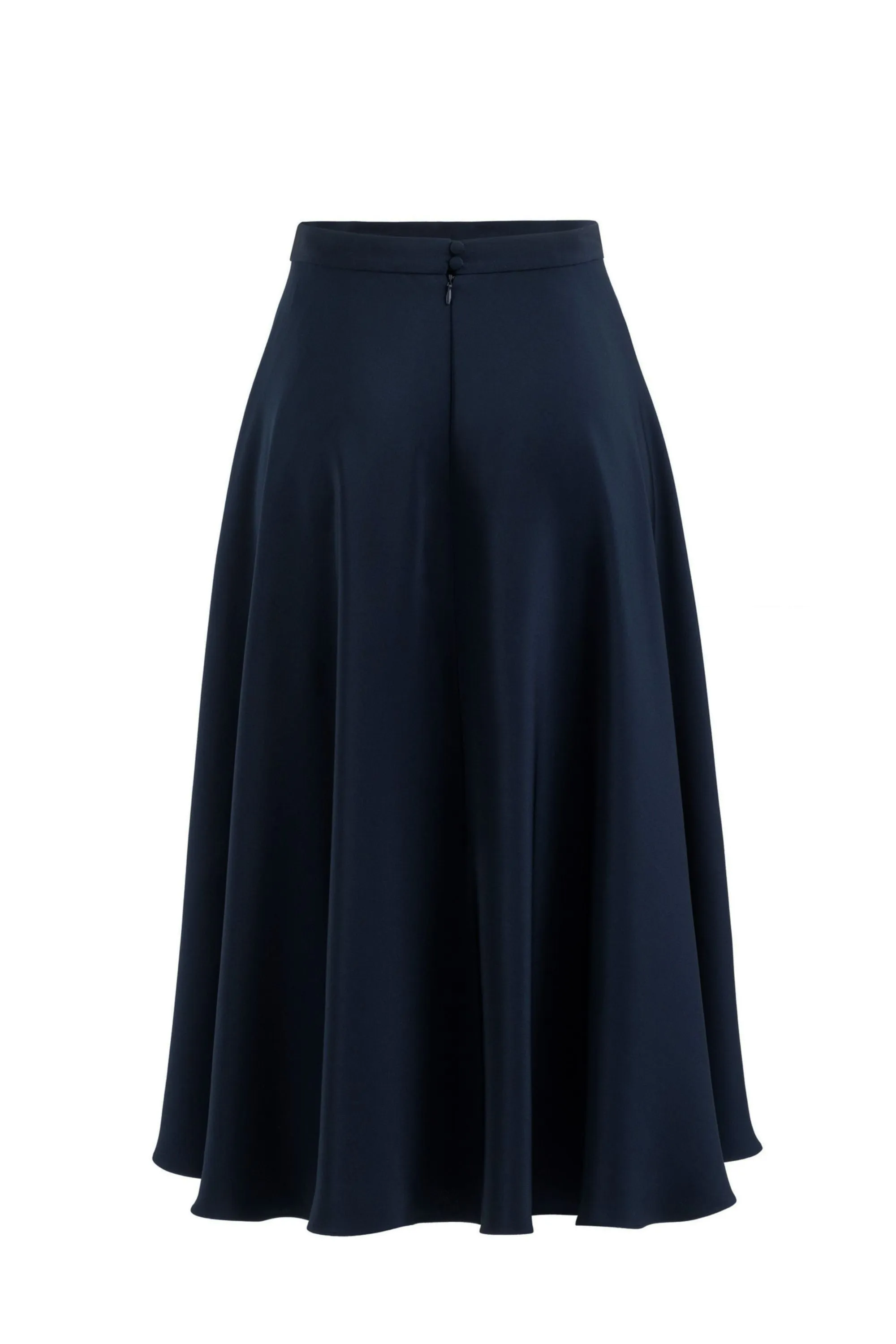 LATANIA NAVY BLUE SILK A-LINE HIGH-LOW HEM SKIRT