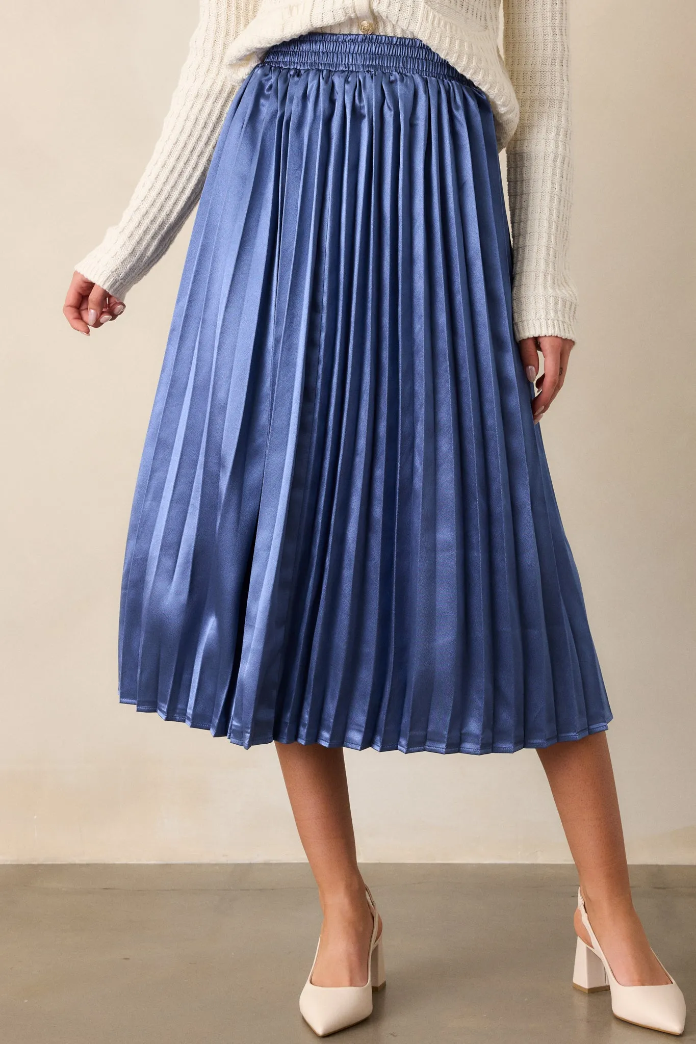 Lost In The Stars Dusty Blue Pleated Midi Skirt