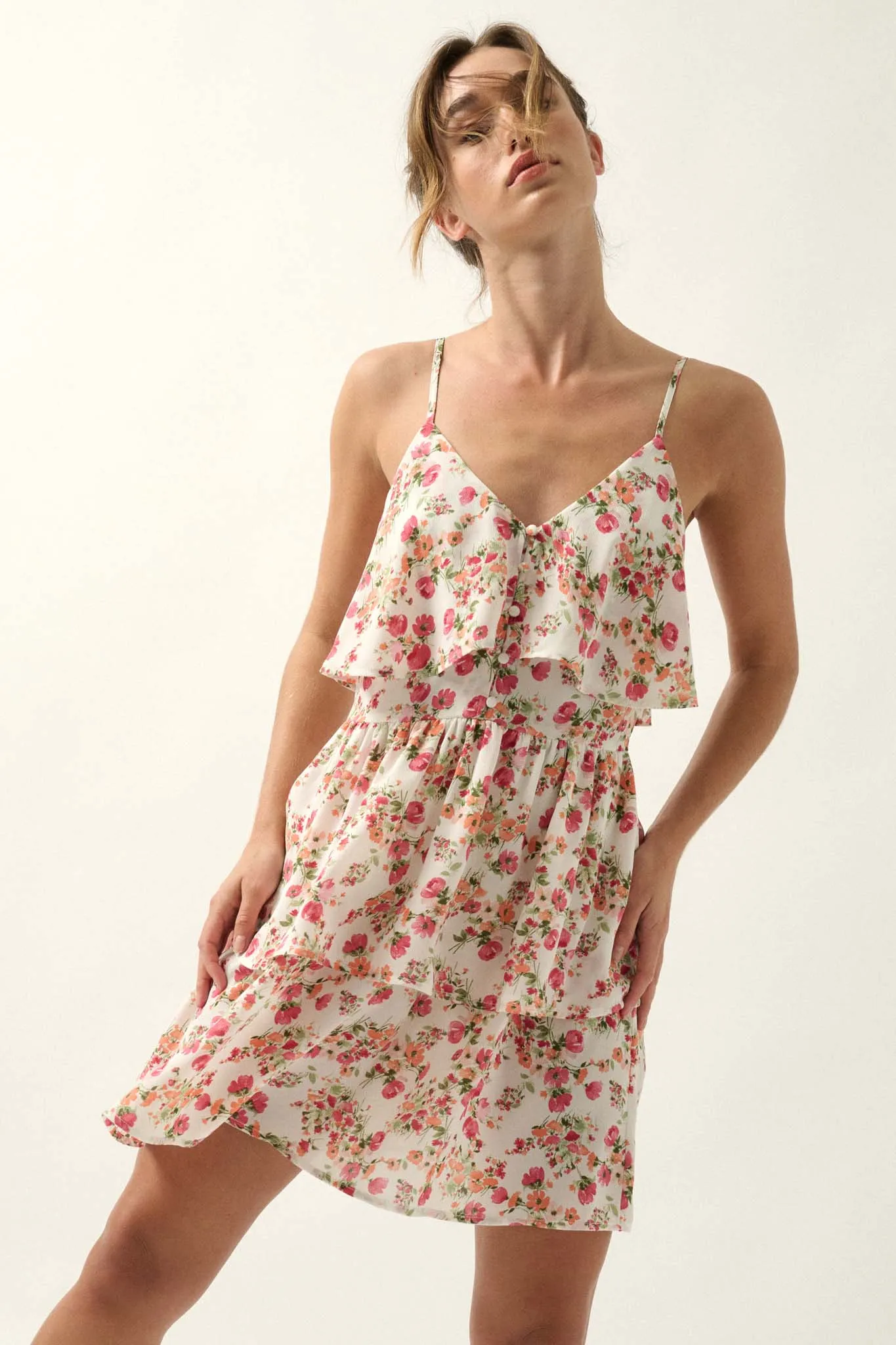 Love Me Lots Floral Tiered Flounce Mini Dress